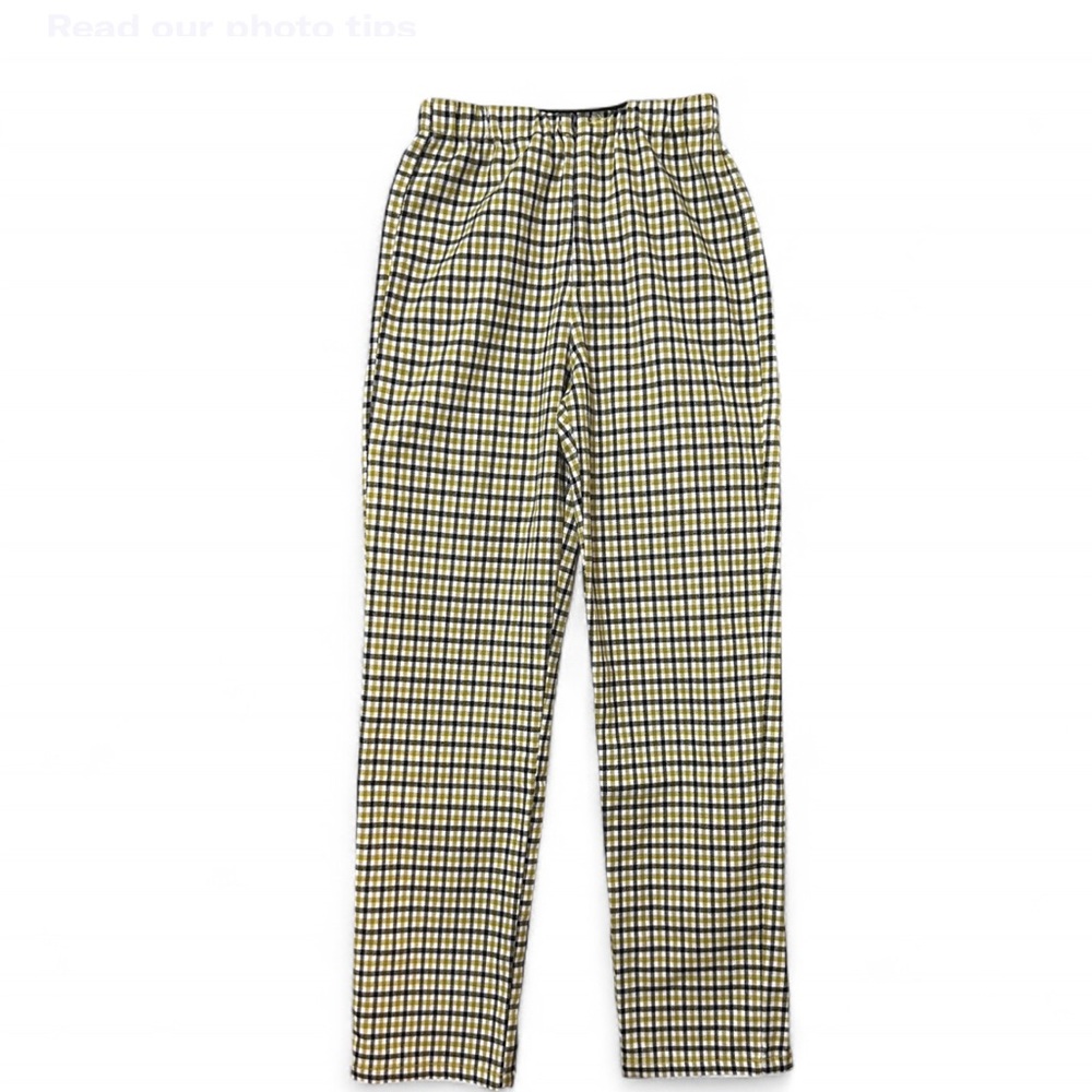 BRANDY MELVILLE Green & Black Plaid Trousers Elastic Waist & Zipper  S Exellent - Picture 2 of 8
